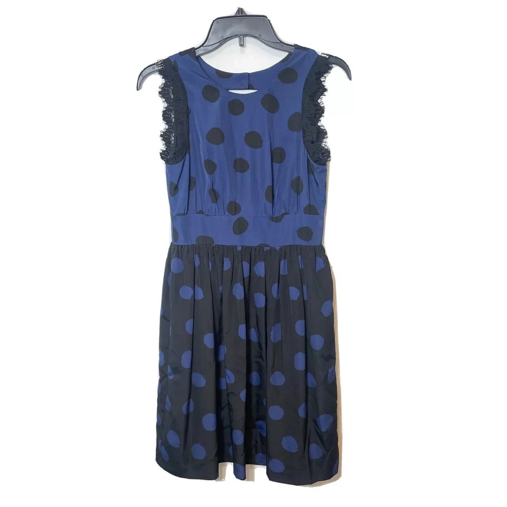 Corey Lynn Calter Polka Dot‎ A-line Dress Size 0 Blue Lace Trim Sleeveless Open